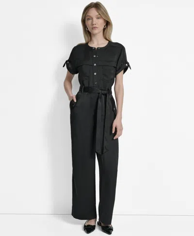 DKNY WOMEN'S GLAZED DRESSING SNAP-FRONT UTILITY JUMPSUIT