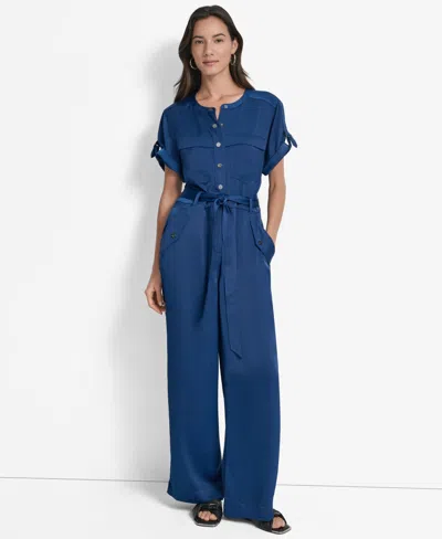 DKNY WOMEN'S GLAZED DRESSING SNAP-FRONT UTILITY JUMPSUIT