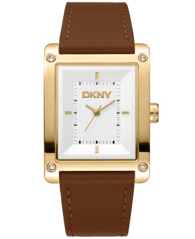 Dkny Women's Westside Maxi White Brown Leather Strap Watch, 41mm