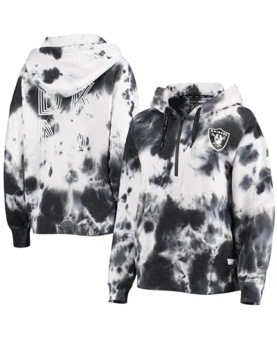 Dkny Women's White And Black Las Vegas Raiders Dakota Oversized Tie-dye Half-zip Hoodie In White,black