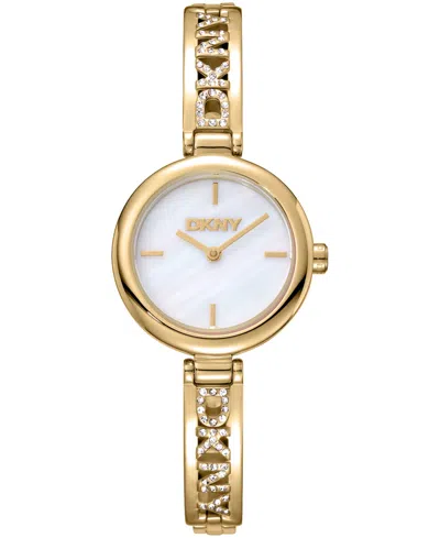 Dkny Women's White Dial Gold-tone Stainless Steel Crystal Accented Jewelry Bracelet Watch, 26mm