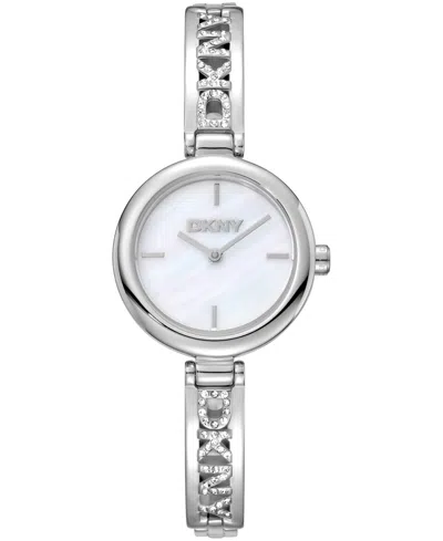Dkny Women's White Dial Stainless Steel Crystal Accented Jewelry Bracelet Watch, 26mm In Silver