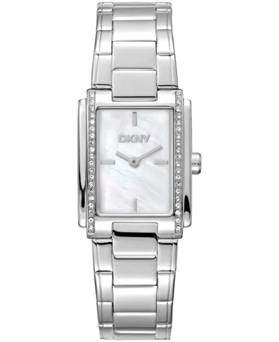 Dkny Women's White Mop Dial Crystal Accented Case Stainless Steel Bracelet Watch, 23 X 30mm In Silver
