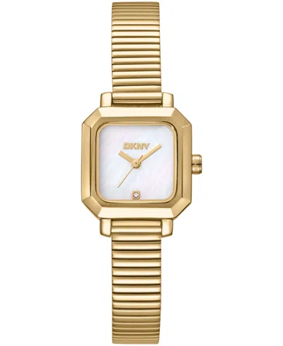 Dkny Women's White Mop Dial Gold-tone Stainless Steel Tubogas Bracelet Watch, 22mm