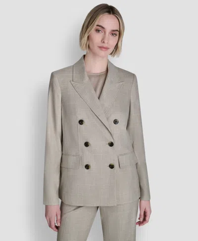 Dkny Women's Windowpane Double-breasted Notch Collar Jacket In Gray