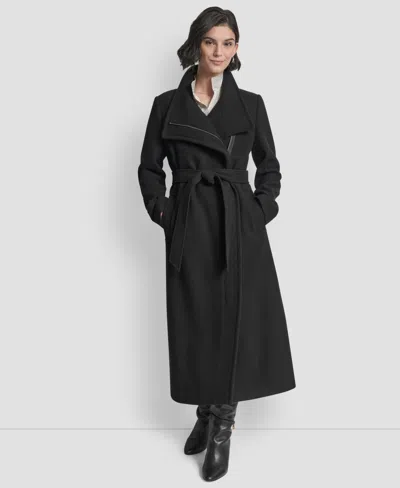 Dkny Women's Wing Collar Asymmetrical Wrap Coat In Black