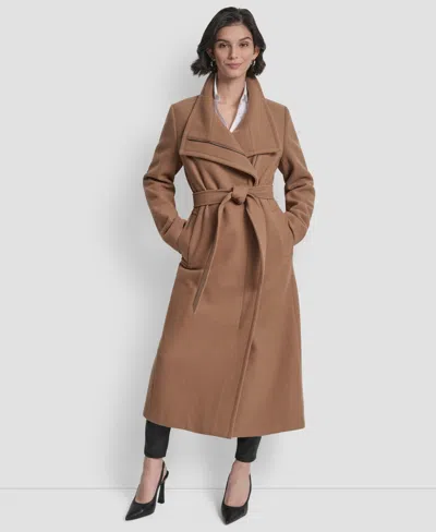 Dkny Women's Wing Collar Asymmetrical Wrap Coat In Brown