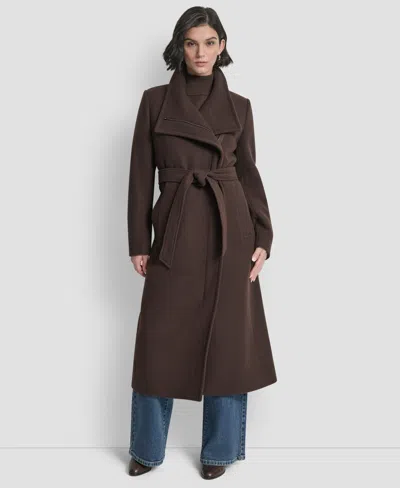 Dkny Women's Wing Collar Asymmetrical Wrap Coat In Brown
