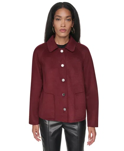 Dkny Women's Wool-blend Button-front Shirt Jacket In Brown