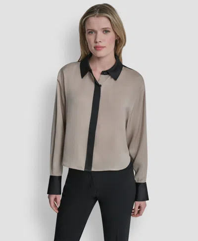 Dkny Women's Woven Color-blocked Long-sleeve Blouse