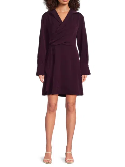 Dkny Women's Wrap-front Long-sleeve Minidress In Purple