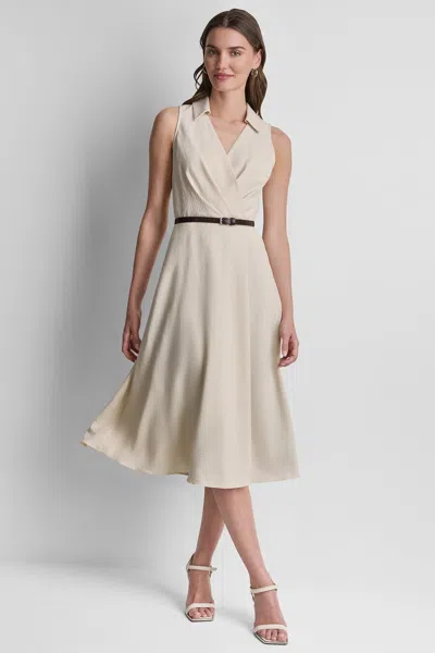 Dkny Women's Wrap-effect Midi Shirt Dress In Neutral