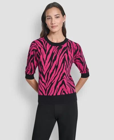 Dkny Women's Zebra Print Crew Neck Sweater In Pink
