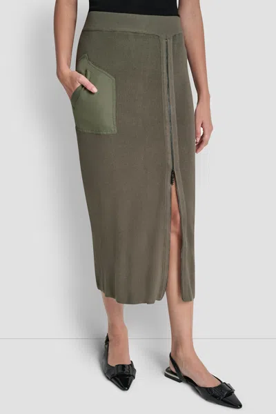 Dkny Women's Zip Detailed Midi Sweater Skirt In Green