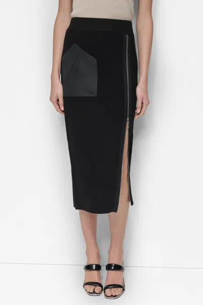 Dkny Women's Zip Detailed Midi Sweater Skirt In Black