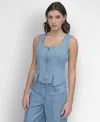 Shop Dkny Women's Zip-front Corset Top In Lt Chambray