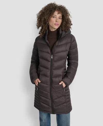 Dkny Women's Zip-front Long Coat In Brown