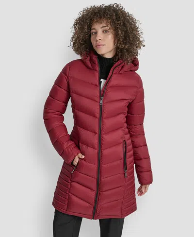 Dkny Women's Zip-front Long Coat In Red