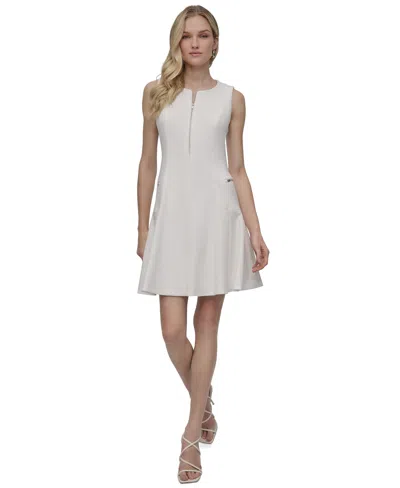 Dkny Women's Zip-front Sleeveless Scuba Crepe Dress In Ivory