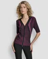 Dkny Women's Zip Up Short Sleeve Sweater In Purple