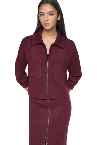 Dkny Women's Zip-front Sweater Jacket In Burgundy