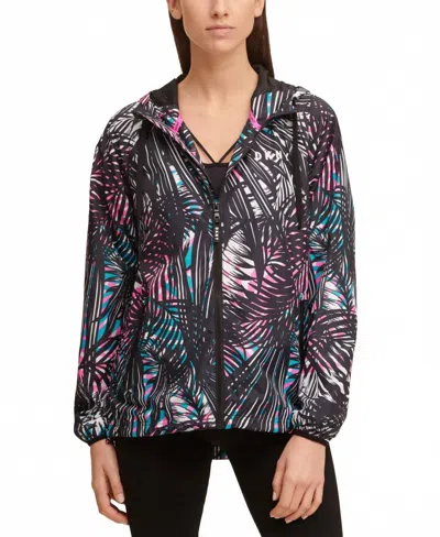Dkny Womens Activewear Sport Tropic Shade Printed Windbreaker In Laser Pink In Multi