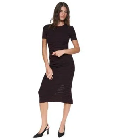 Dkny Womens Animal Intarsia Short Sleeve Crewneck Sweater Animal Intarsia High Waisted Midi Skirt In Black