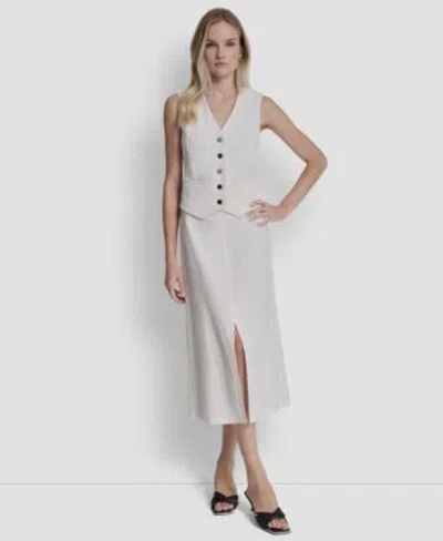 Dkny Womens Arid Pique Mini Logo Emblem Slit A Line Skirt Sleeveless V Neck Arid Pique Vest In Black