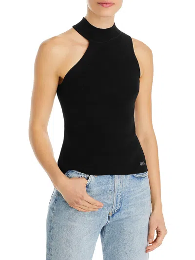 Dkny Womens Asymmetrical Ribbed Mock Turtleneck Sweater In Black