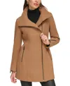 Dkny Womens Asymmetrical Zip Coat, Created For Macys In Dark Camel