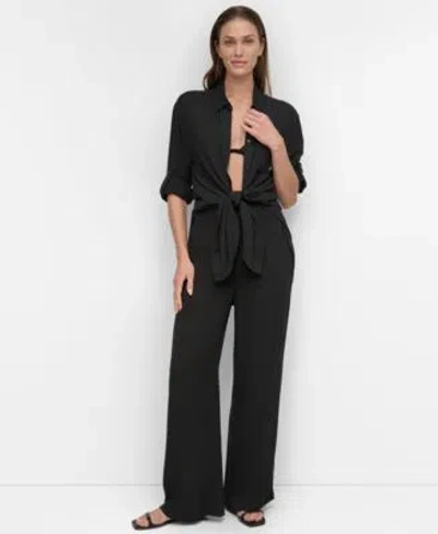Dkny Womens Beach Cover Up Shirt Pants In Soft White
