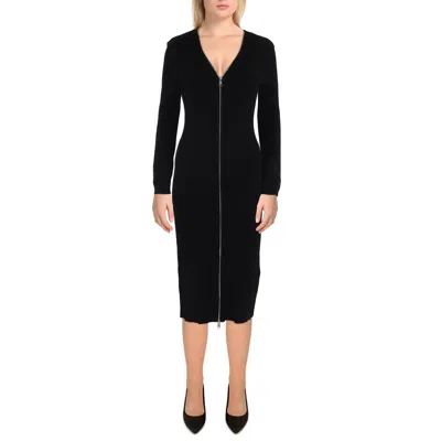 Dkny Womens Below Knee Ribbed Knit Midi Dress In Black