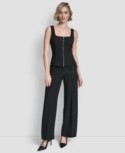 Dkny Womens Belted Front Seam Twill Pants Sleeveless Zipper Corset Top In Black