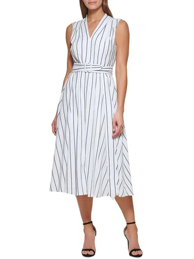 Dkny Womens Belted Midi Fit & Flare Dress In Multi