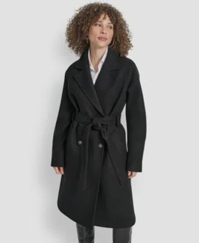 Dkny Womens Belted Notch Collar Coat P Xs Xxl In Black