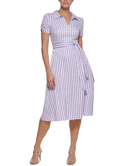 Dkny Womens Checkered Polyester Midi Dress In Purple