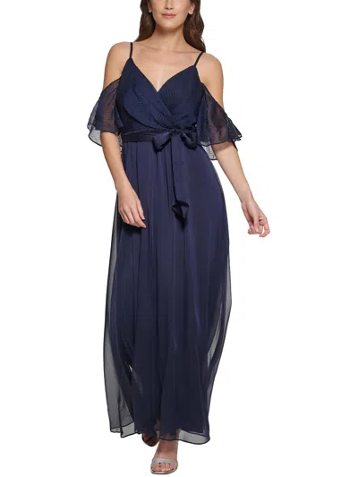 Dkny Womens Chiffon Cold Shoulder Evening Dress In Blue
