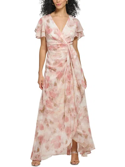 Dkny Womens Chiffon Floral Evening Dress In Pink