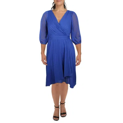 Dkny Womens Chiffon Metallic Midi Dress In Blue