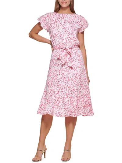 Dkny Womens Cocktail Midi Fit & Flare Dress In Pink