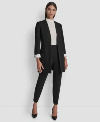 Dkny Womens Collarless Open Front Topper Jacket Womens Hollywood Slim Leg Ponte Knit Pants In Black