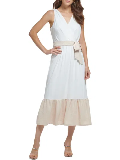 Dkny Womens Colorblock Long Midi Dress In White