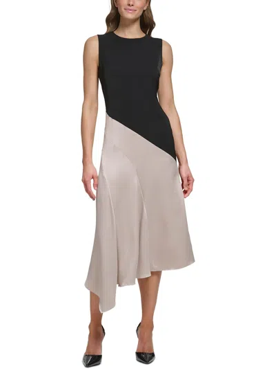 Dkny Womens Colorblock Polyester Midi Dress In Black