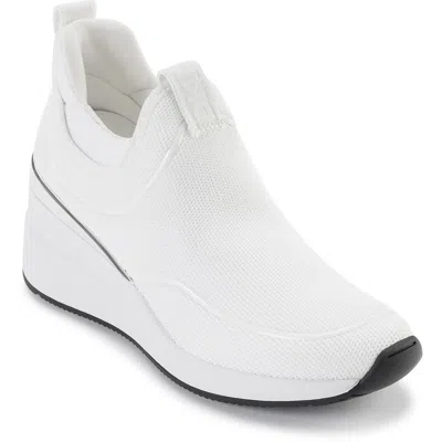 Dkny Womens Covered Wedge Man Made Casual And Fashion Sneakers In White