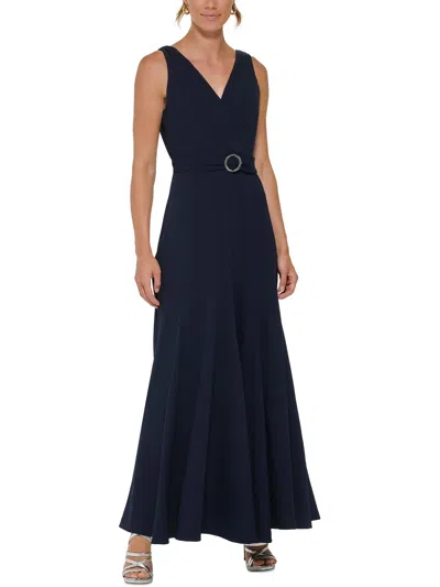 Dkny Womens Crepe Long Evening Dress In Blue