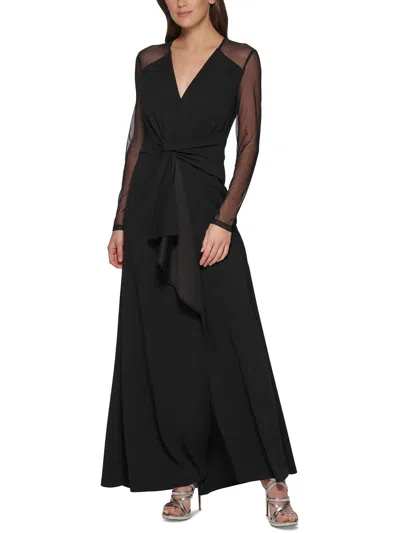 Dkny Womens Crepe Mesh Inset Evening Dress In Black