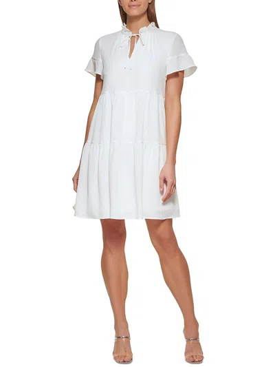 Dkny Womens Crepe Short Shift Dress In White