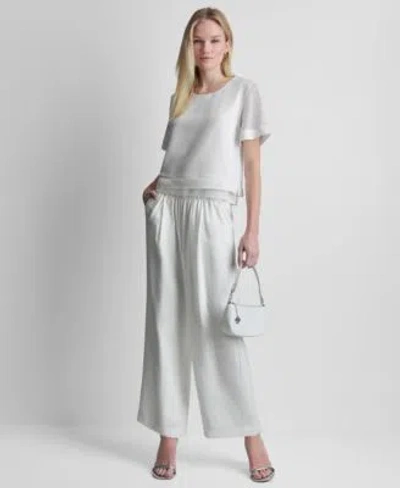 Dkny Womens Crew Neck Layered Top High Rise Pull On Ankle Pants In White