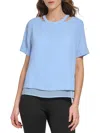 DKNY WOMENS CRINKLE CUT-OUT BLOUSE