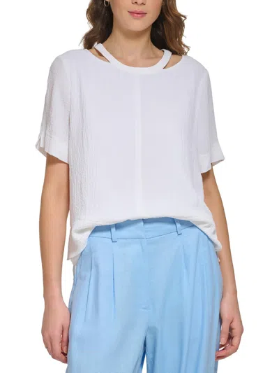 Dkny Womens Crinkle Cut-out Blouse In White